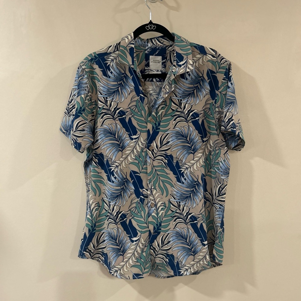 Blue and Green Casual Button Down Shirt with Paisley Print
